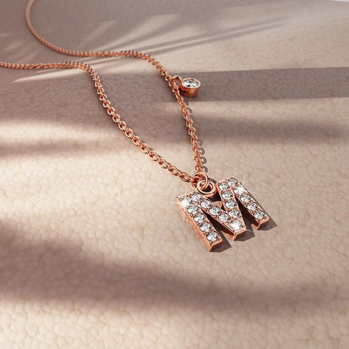 Solid 925 Sterling Silver Initial Crystal Personalised Alphabet Letter Necklace Rose Gold Filled